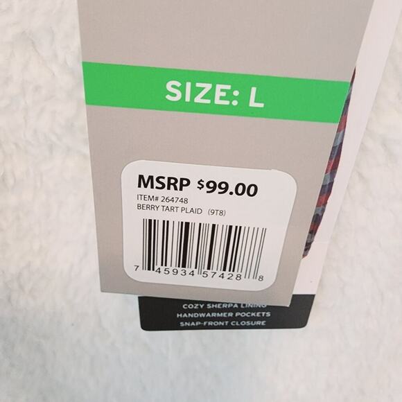 EDDIE BAUER PLAID SNAP DOWN BLUE/CRANBERRY NEW FLEECE LINED SIZE LARGE - Picture 8 of 9